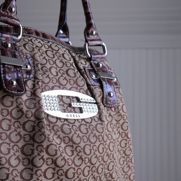 Y2K Guess Tansy Mocha canvas and faux leather shoulder tote bag - Picture 11 of 12